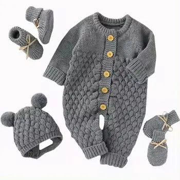 Baby Knit Set - Romper, Beanie, Mittens & Booties