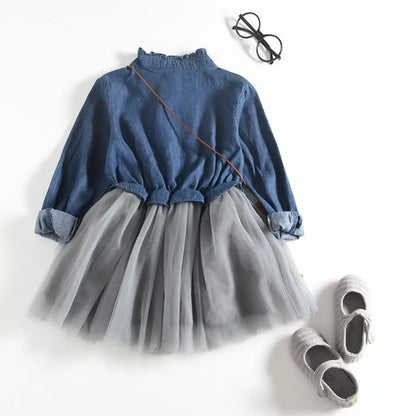 Long-Sleeve Denim Tutu Dress