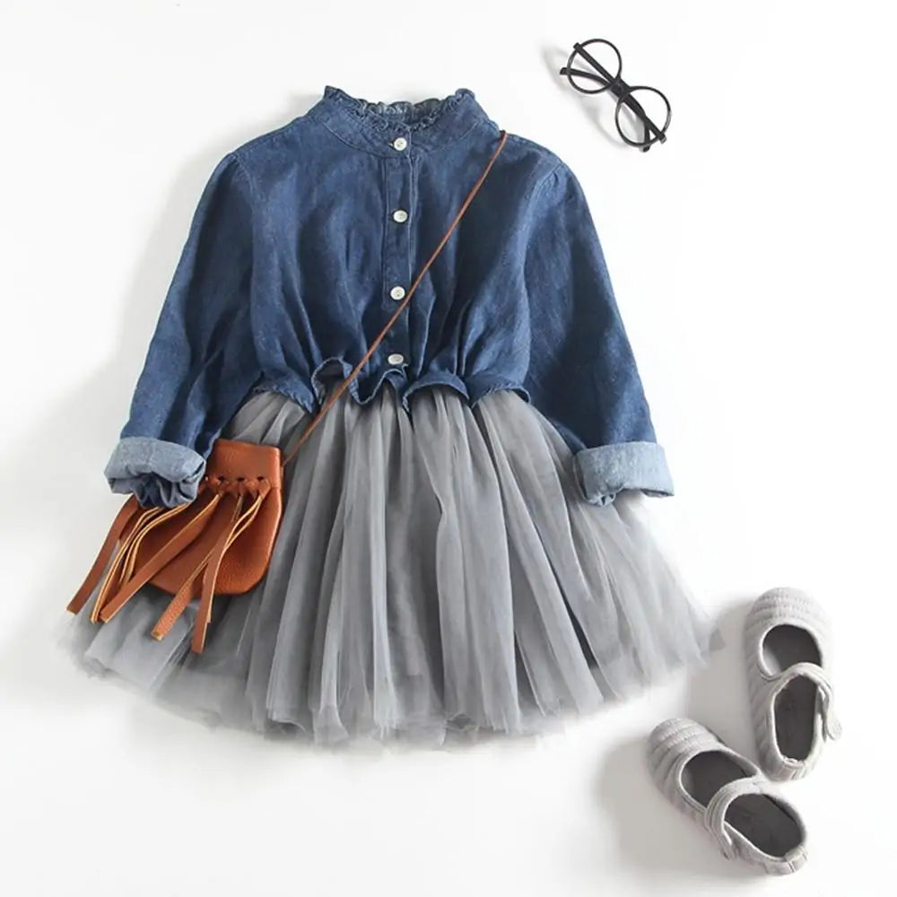 Long-Sleeve Denim Tutu Dress